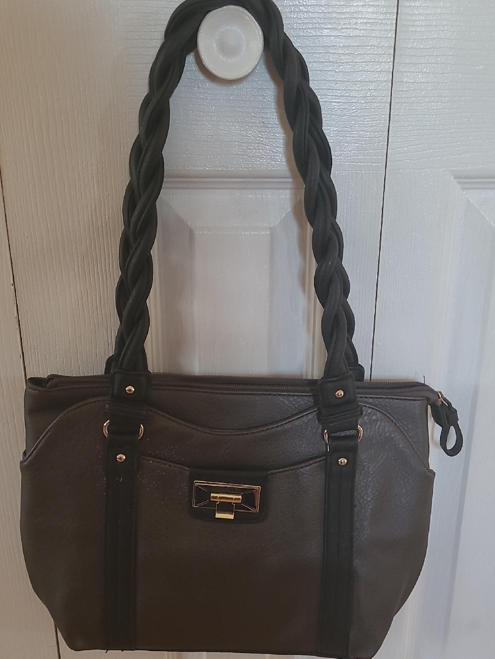 Women's Braided-Handle Shoulder Bag in Dark Brown